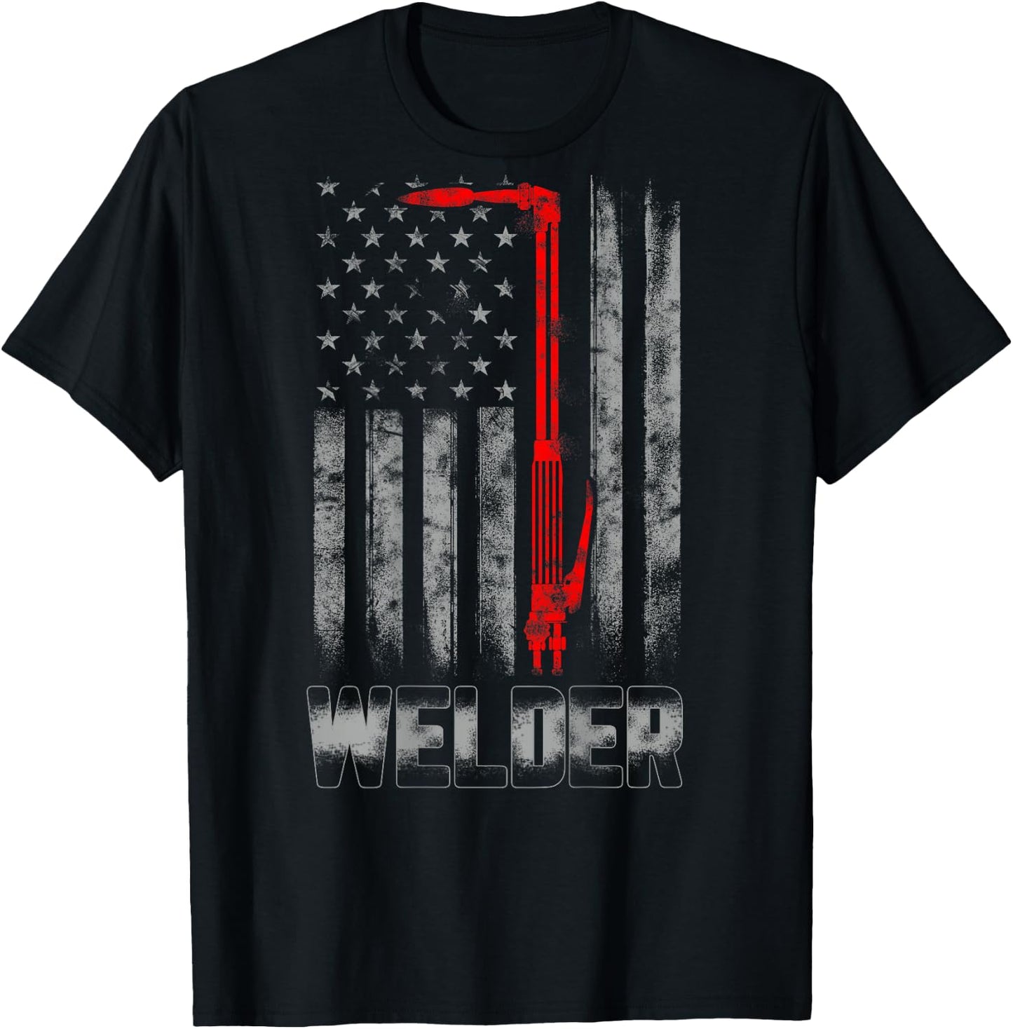 Welder Red line American Flag Shirt USA Patriotic Welder T-Shirt - T-Shirt | Black