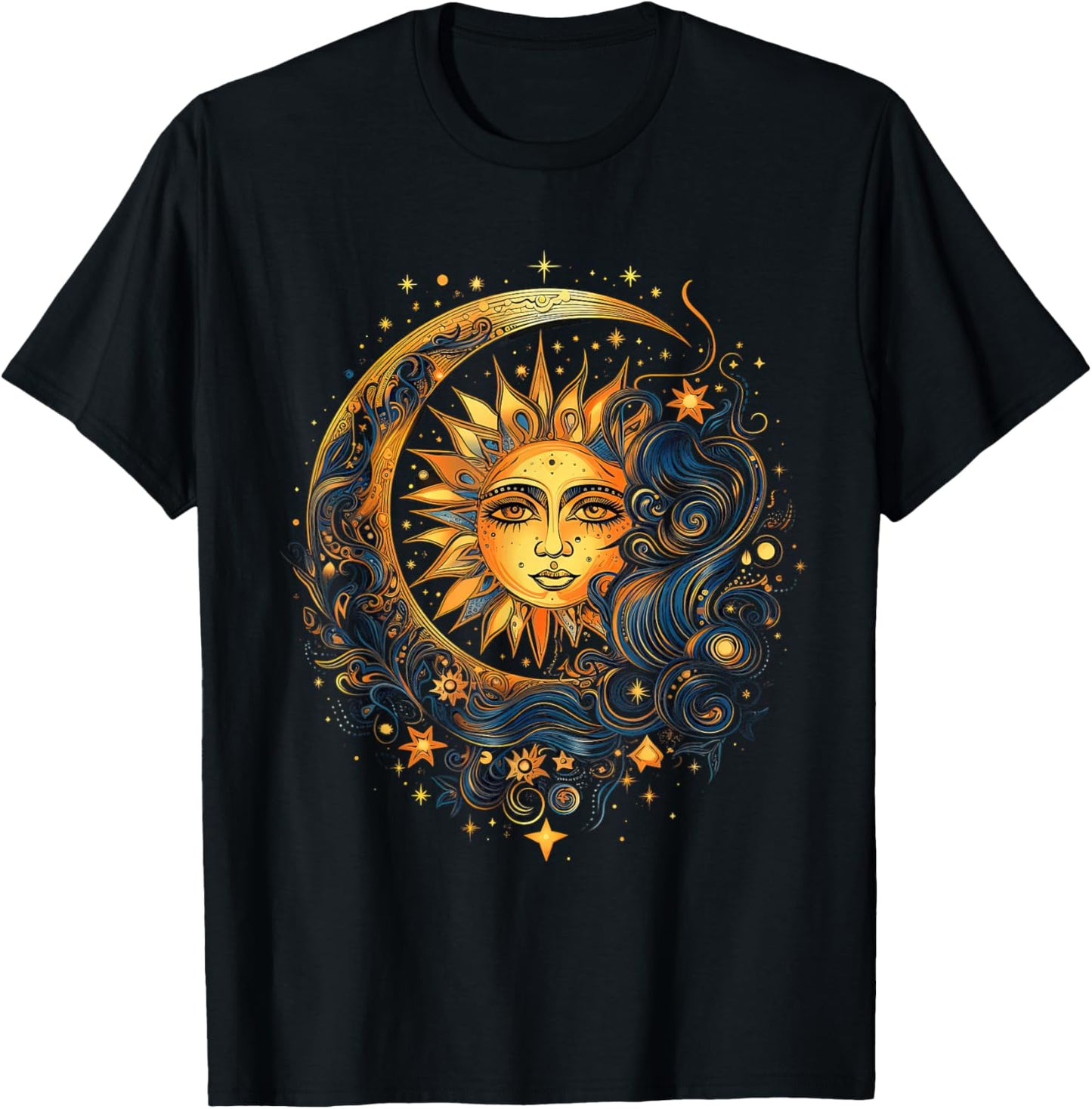 Mystic Sun and Moon Woman Mystical Flowers Aesthetic T-Shirt - T-Shirt | Black
