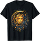Mystical Sun and Moon with Woman Mystical Flowers Aesthetic T-Shirt - T-Shirt | Black