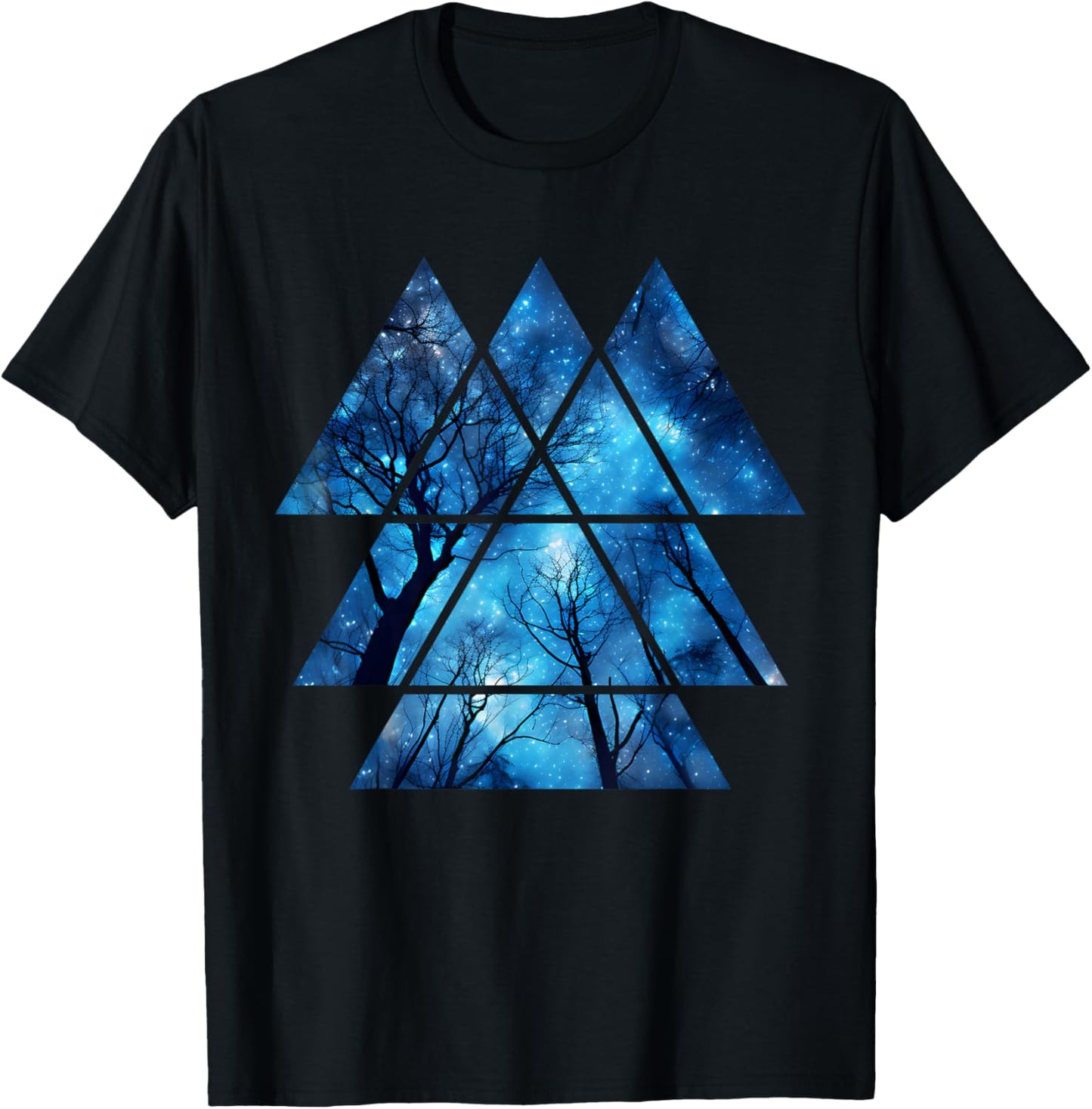 Geometric Sky at Night Trees Nature Outdoor Graphic T-Shirt - T-Shirt | Black