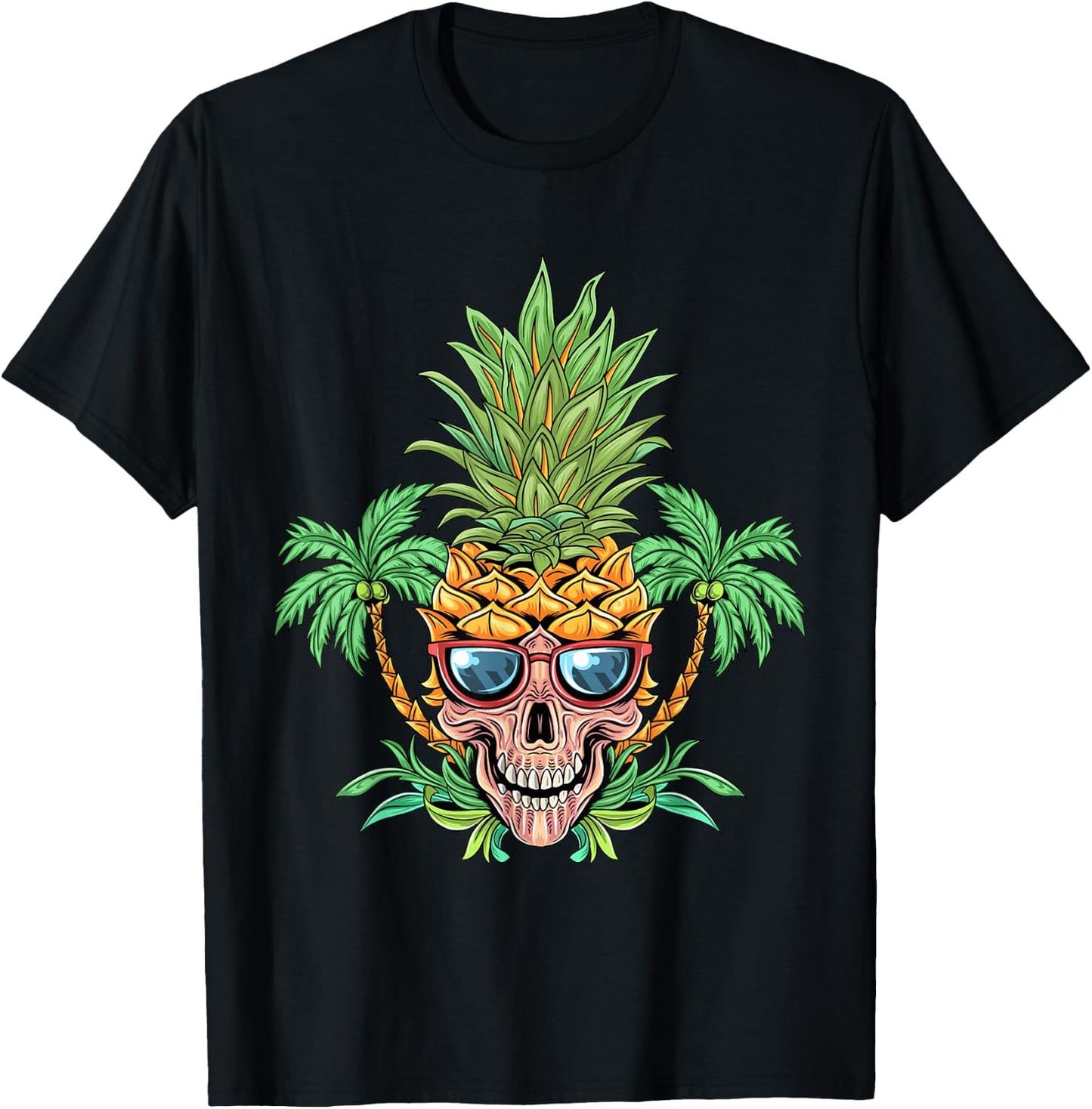 Skull Pineapple Aloha Beaches Hawaiian Flowers Hawaii Summer T-Shirt - T-Shirt | Black