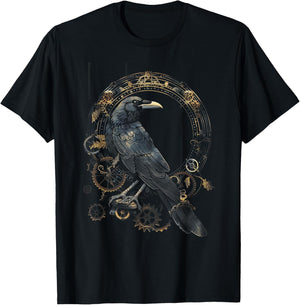 Crow Steampunk Gears Raven art Steampunk bird T-Shirt - T-Shirt | Black