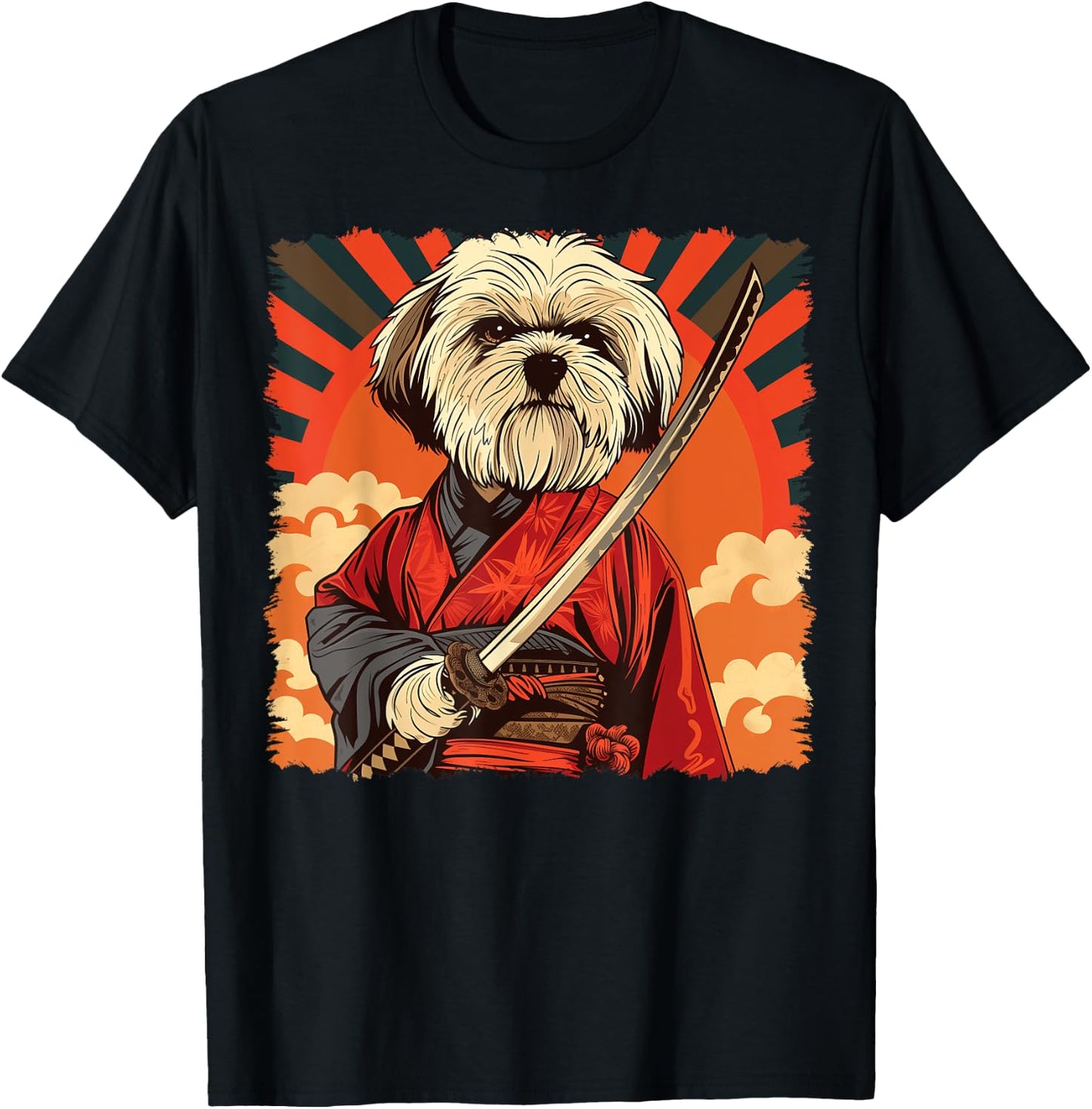 Lhasa Apso Dog Japanese Art Samurai Ukiyo-e Vintage T-Shirt - T-Shirt | Black