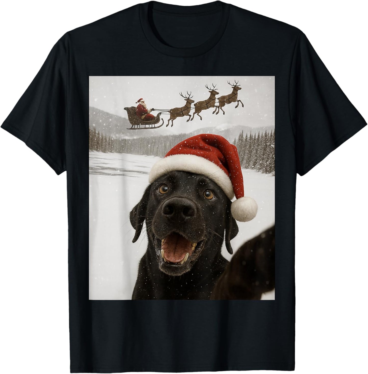 Dog Selfie with Santa Funny Christmas Dog Lovers T-Shirt - T-Shirt | Black