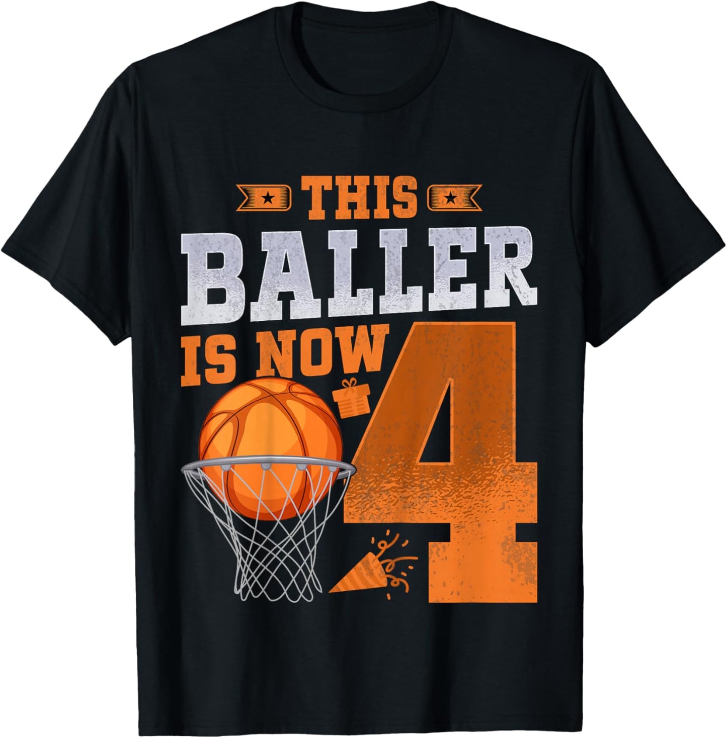 Kids This Baller Is Now 4 Years Old Basketball 4th Birthday Party T-Shirt - T-Shirt | Black
