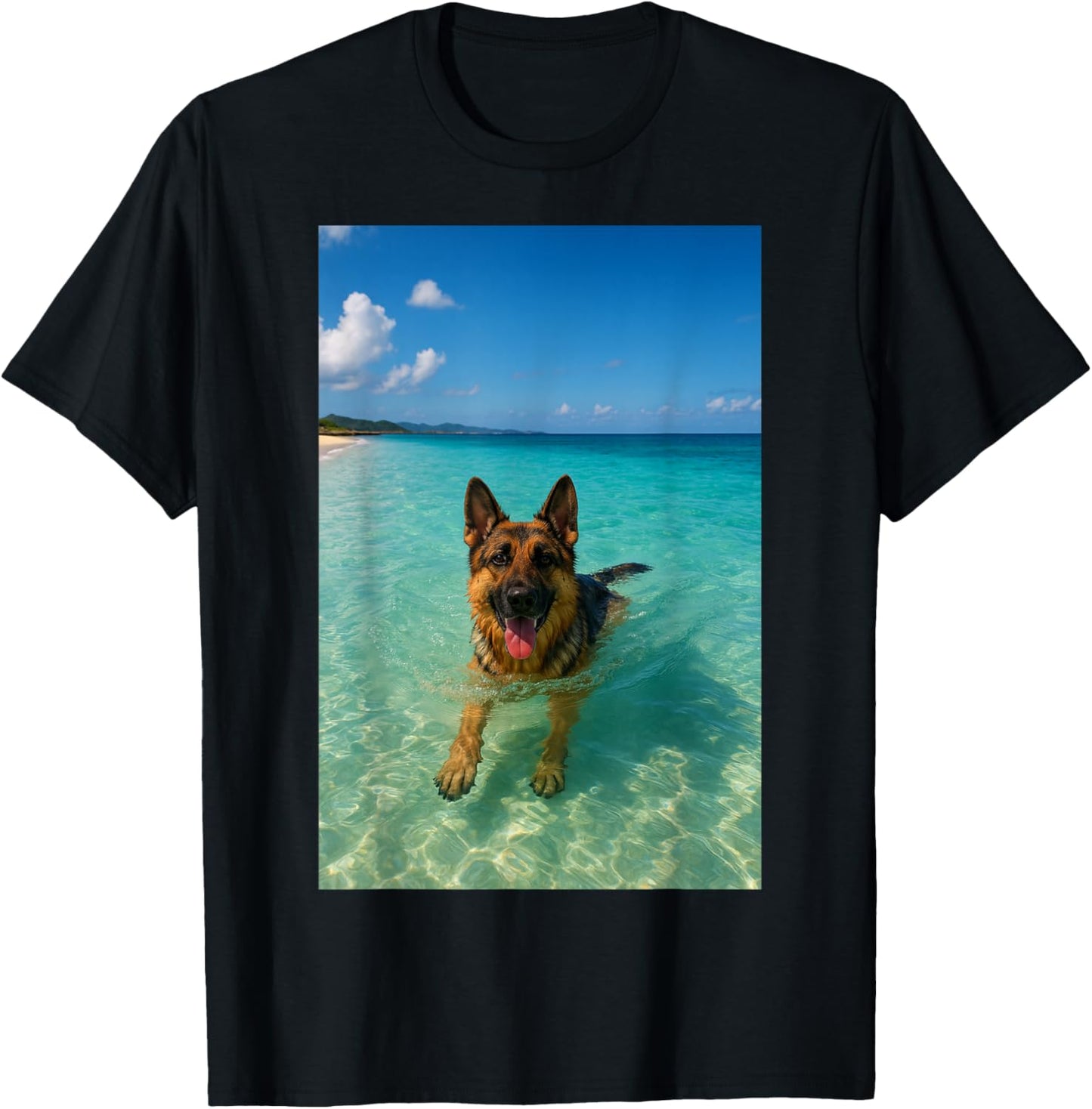 German Shepherd Dog Swimming Ocean Beach T-Shirt - T-Shirt | Black
