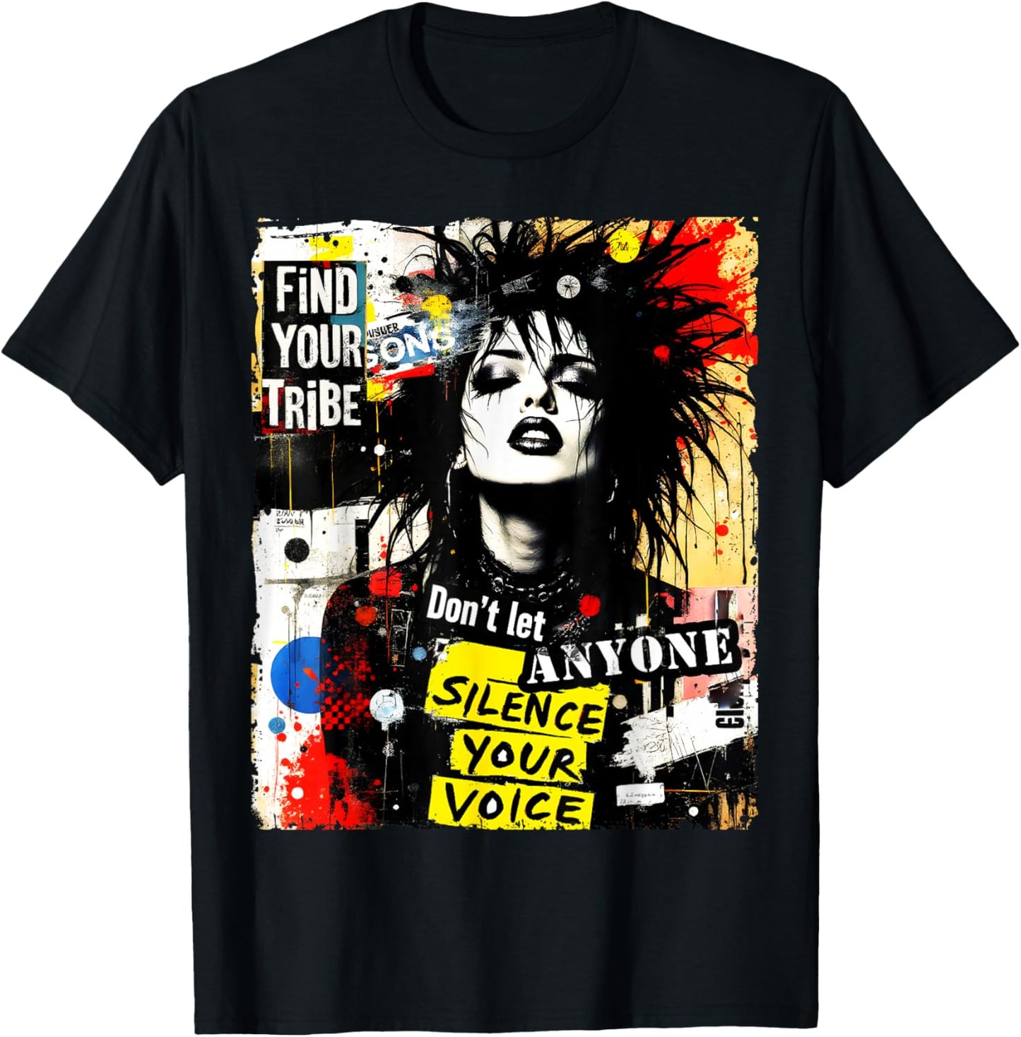 Punk Girl Graffiti 90s Urban Grunge Art Distressed Vintage T-Shirt - T-Shirt | Black