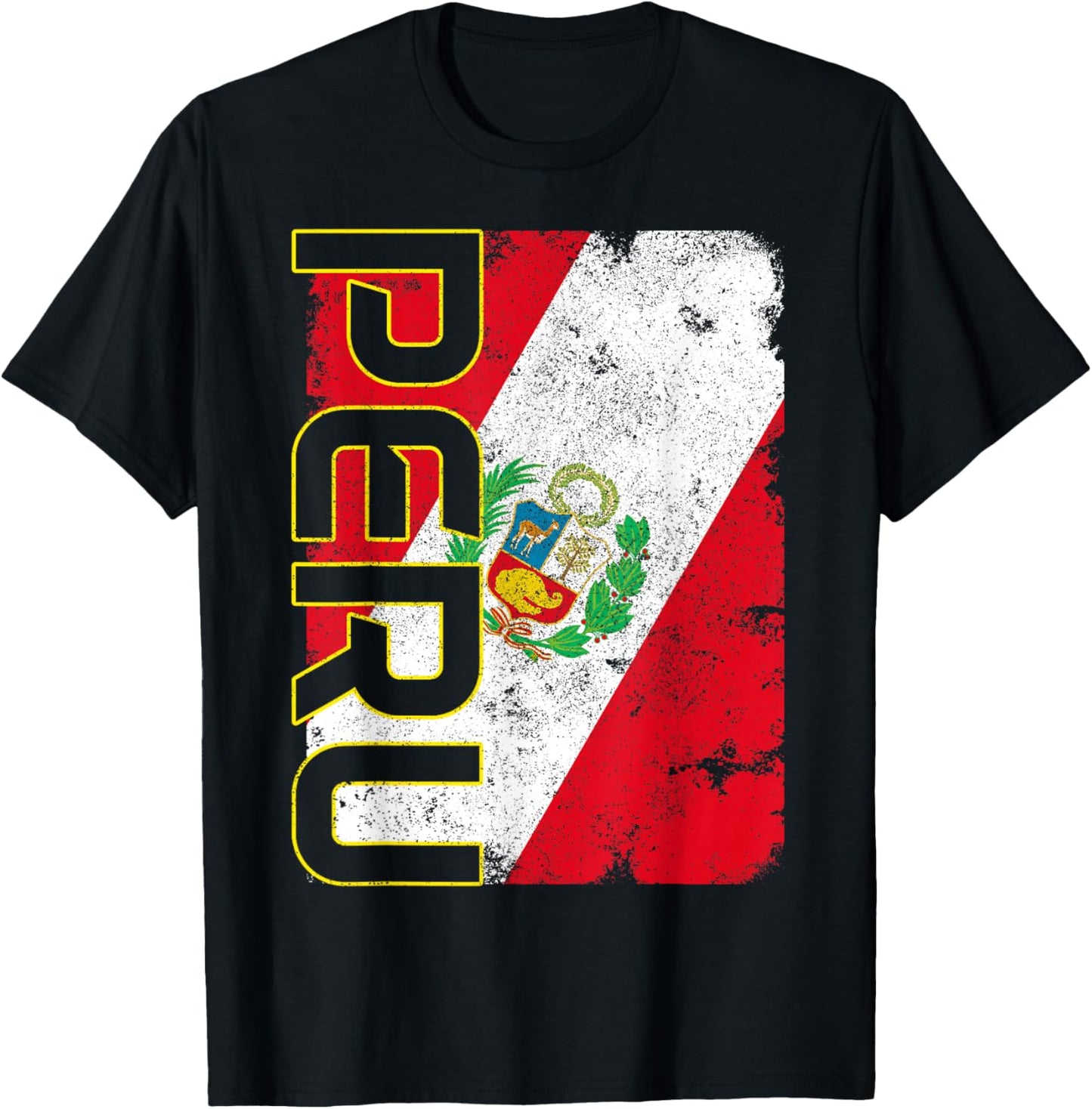 Peru Peruvian Flag Pride Vintage T-Shirt - T-Shirt | Black