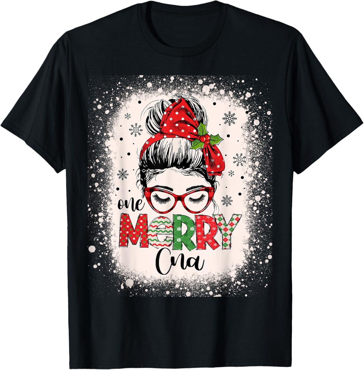Cna Nurse Messy Bun Nurse's Aid Christmas T-Shirt - T-Shirt | Black