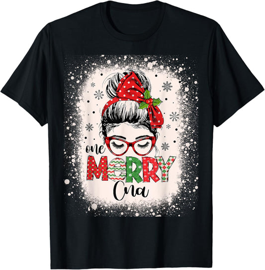 Cna Nurse Messy Bun Nurse's Aid Christmas T-Shirt - T-Shirt | Black