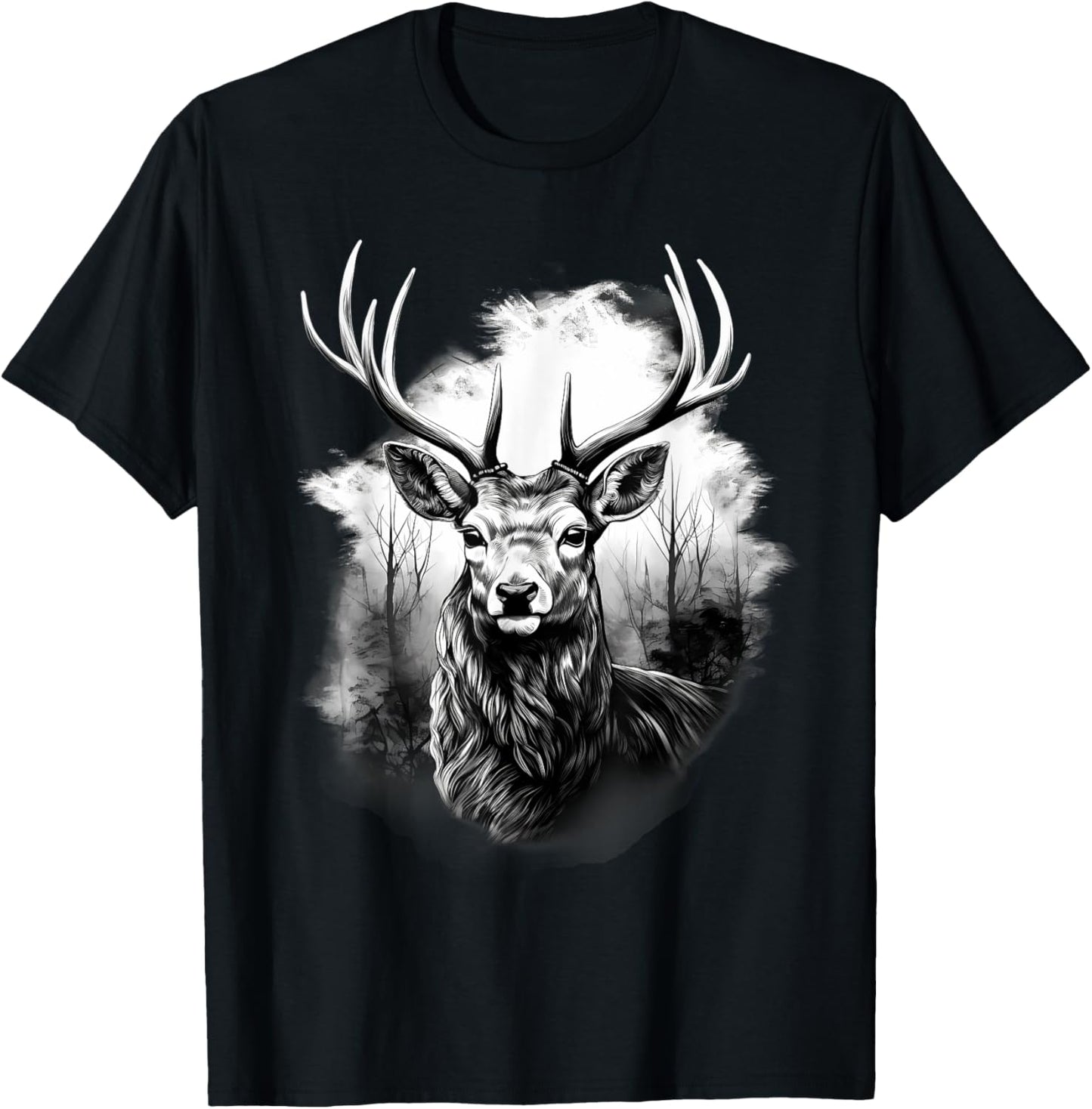 Deer Animal Print Drawing Artwork Animal Lovers Nature T-Shirt - T-Shirt | Black
