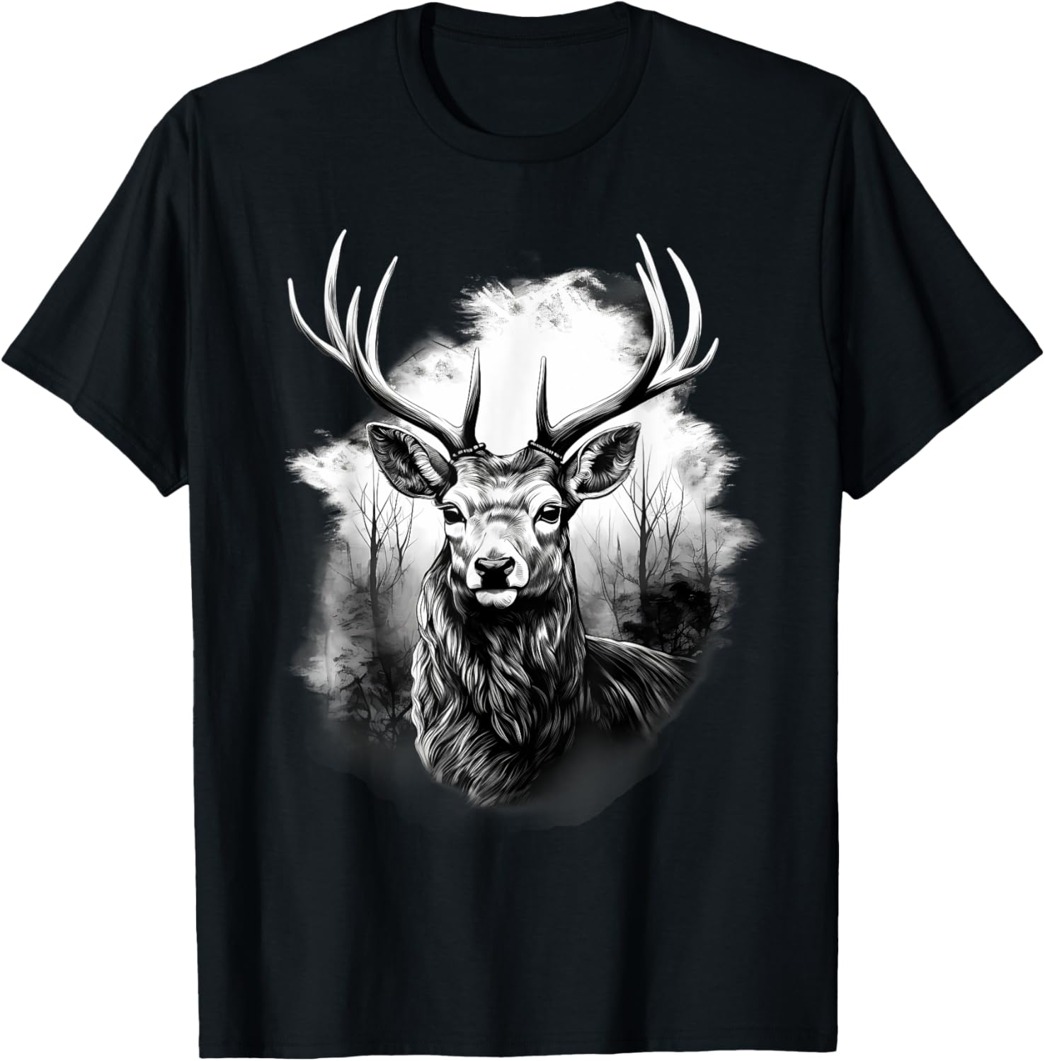 Deer Animal Print Drawing Artwork Animal Lovers Nature T-Shirt - T-Shirt | Black
