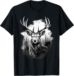 Deer Animal Print Drawing Artwork Animal Lovers Nature T-Shirt - T-Shirt | Black