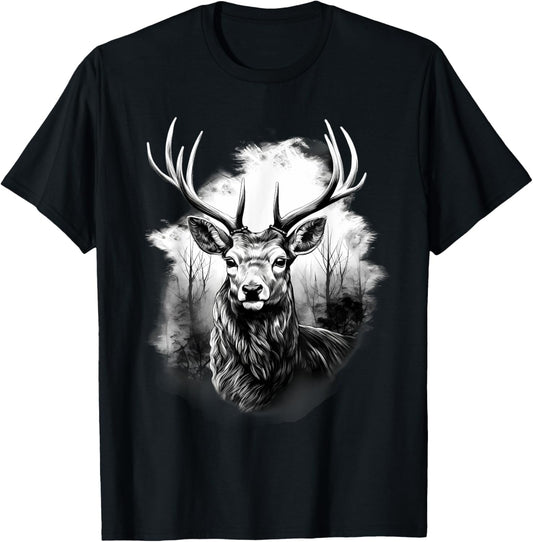 Deer Animal Print Drawing Artwork Animal Lovers Nature T-Shirt - T-Shirt | Black