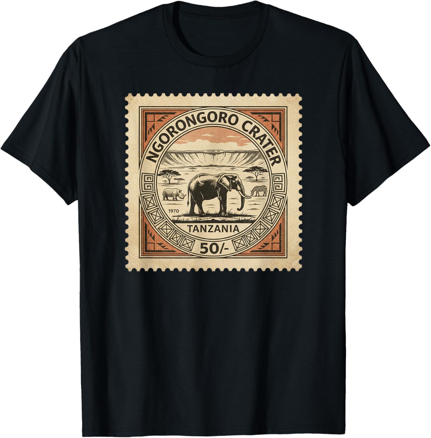 Afrikanische Safari-Stempel Ngorongoro Krater Tansania Porto T-Shirt - T-Shirt | Black