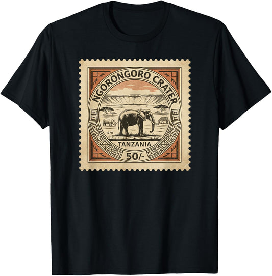 Afrikanische Safari-Stempel Ngorongoro Krater Tansania Porto T-Shirt - T-Shirt | Black