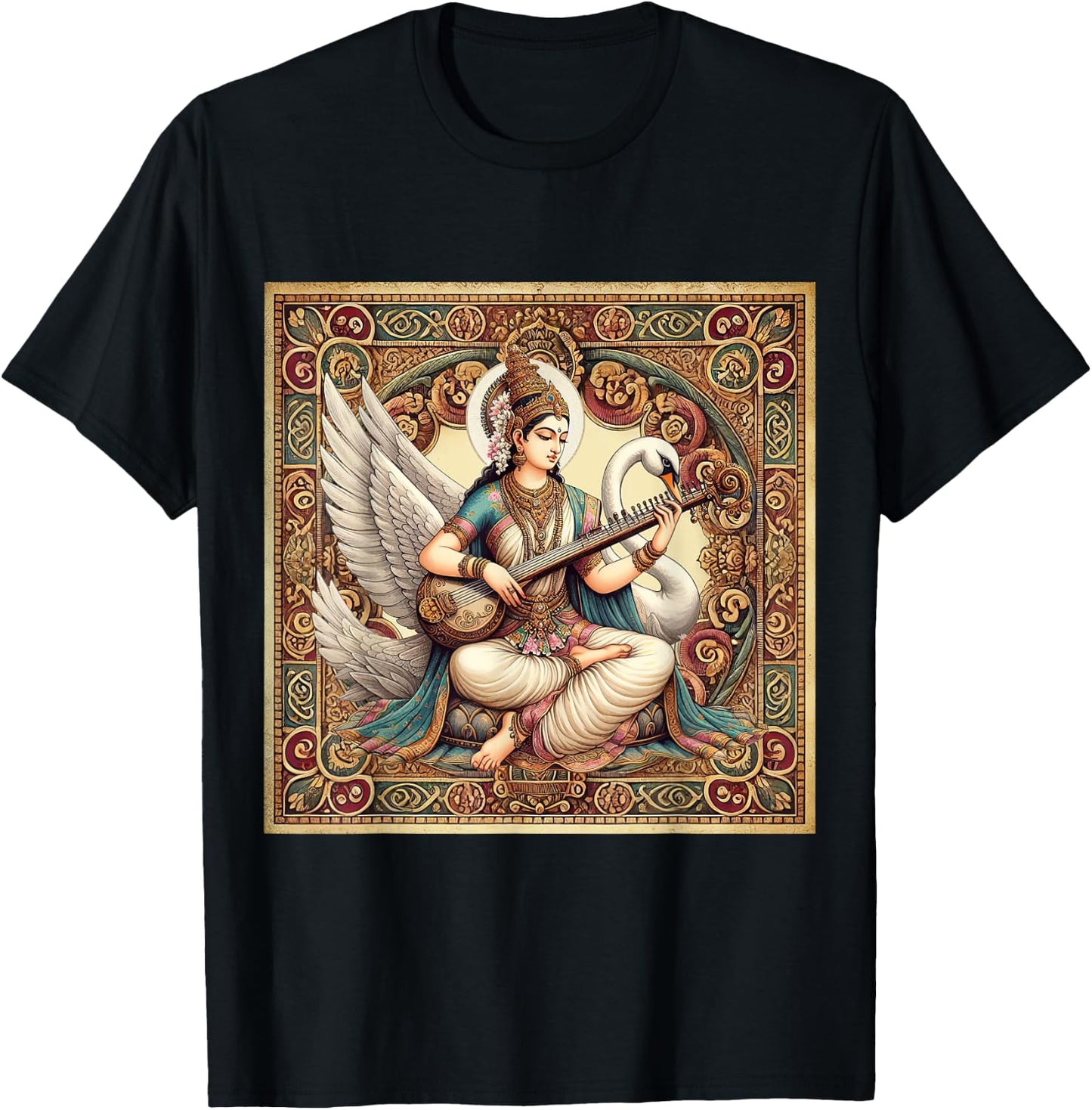 Hindu Goddess Saraswati Hinduism Mythology Vintage T-Shirt - T-Shirt | Black