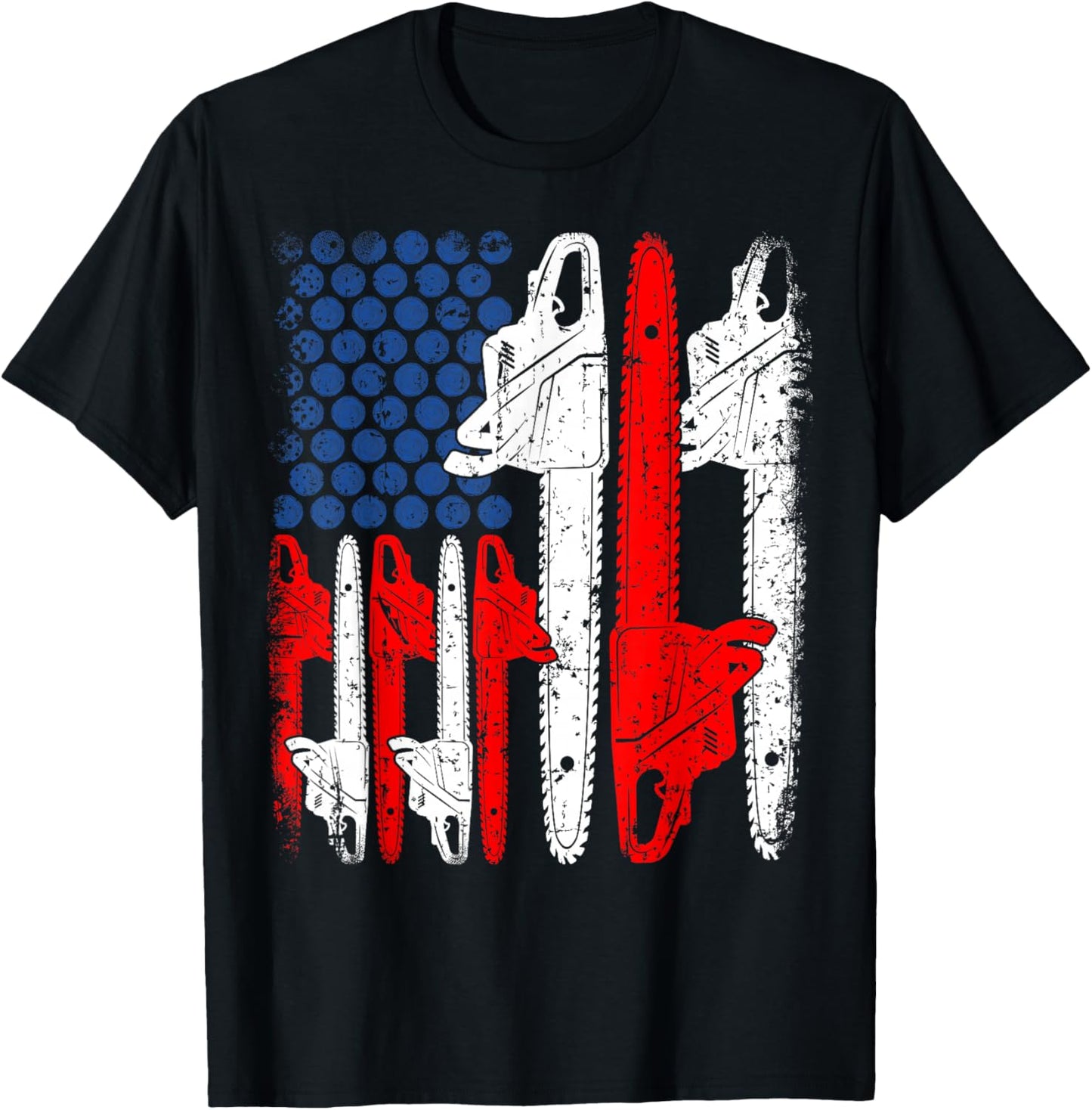 Funny Saw Machine USA American Flag Arborists 4th Of July T-Shirt - T-Shirt | Black