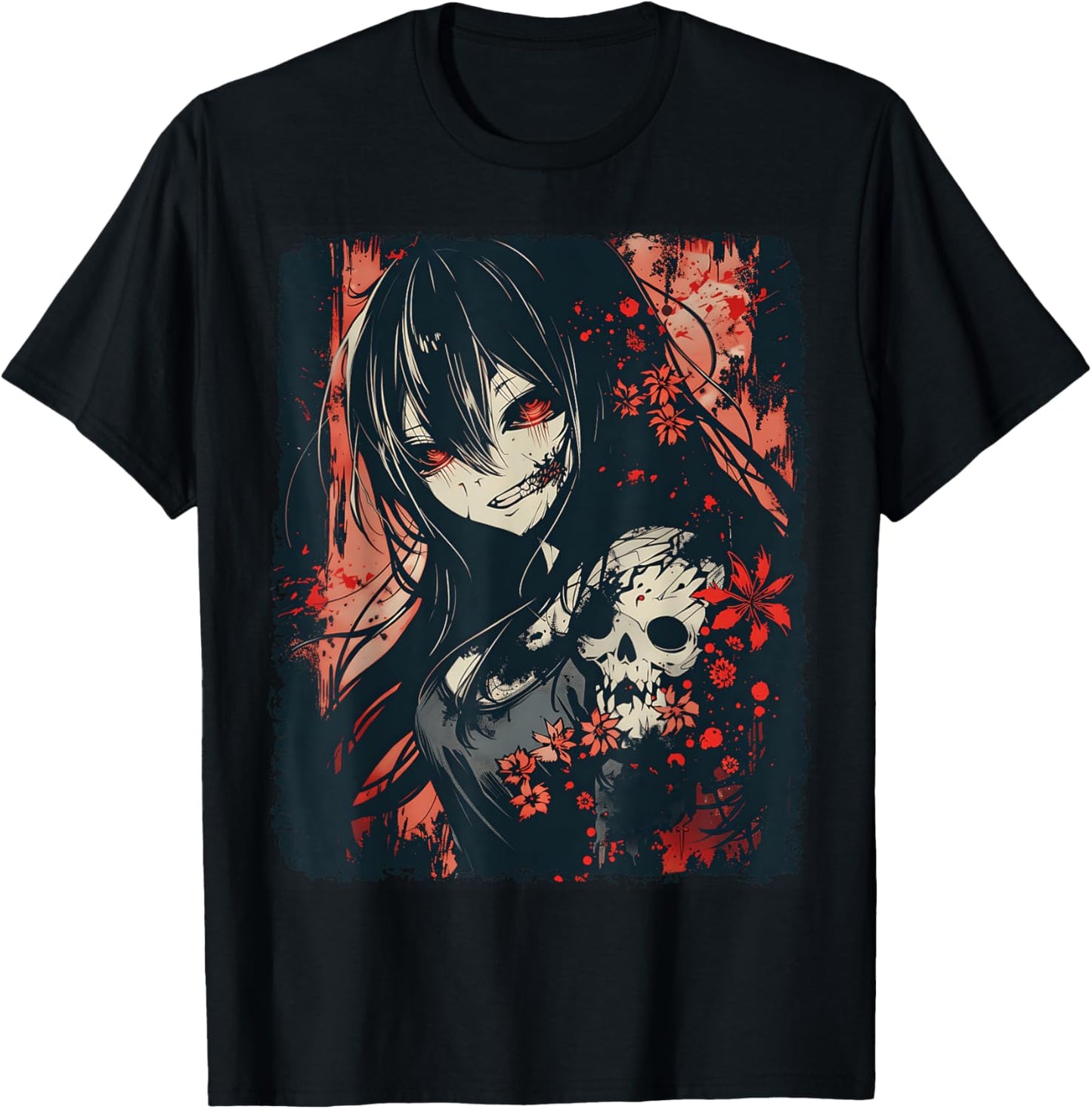 Anime Horror Girl Aesthetic Japanese Creepy Kawaii Goth T-Shirt - T-Shirt | Black