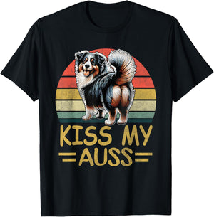 Funny Australian Shepherd Shirt Dog Mom Dad Kiss My Aussie T-Shirt - T-Shirt | Black