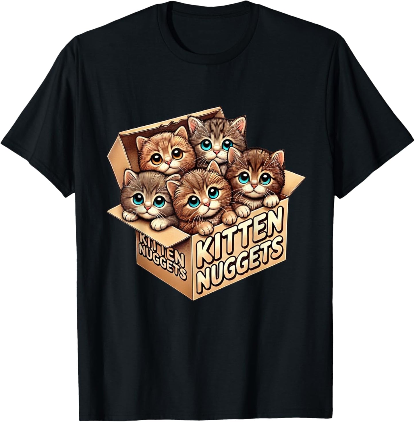 Kitten Nuggets Food Pun Cat Lover Gifts Chicken Nuggets Tea Men Women Kids T-Shirt - T-Shirt | Black