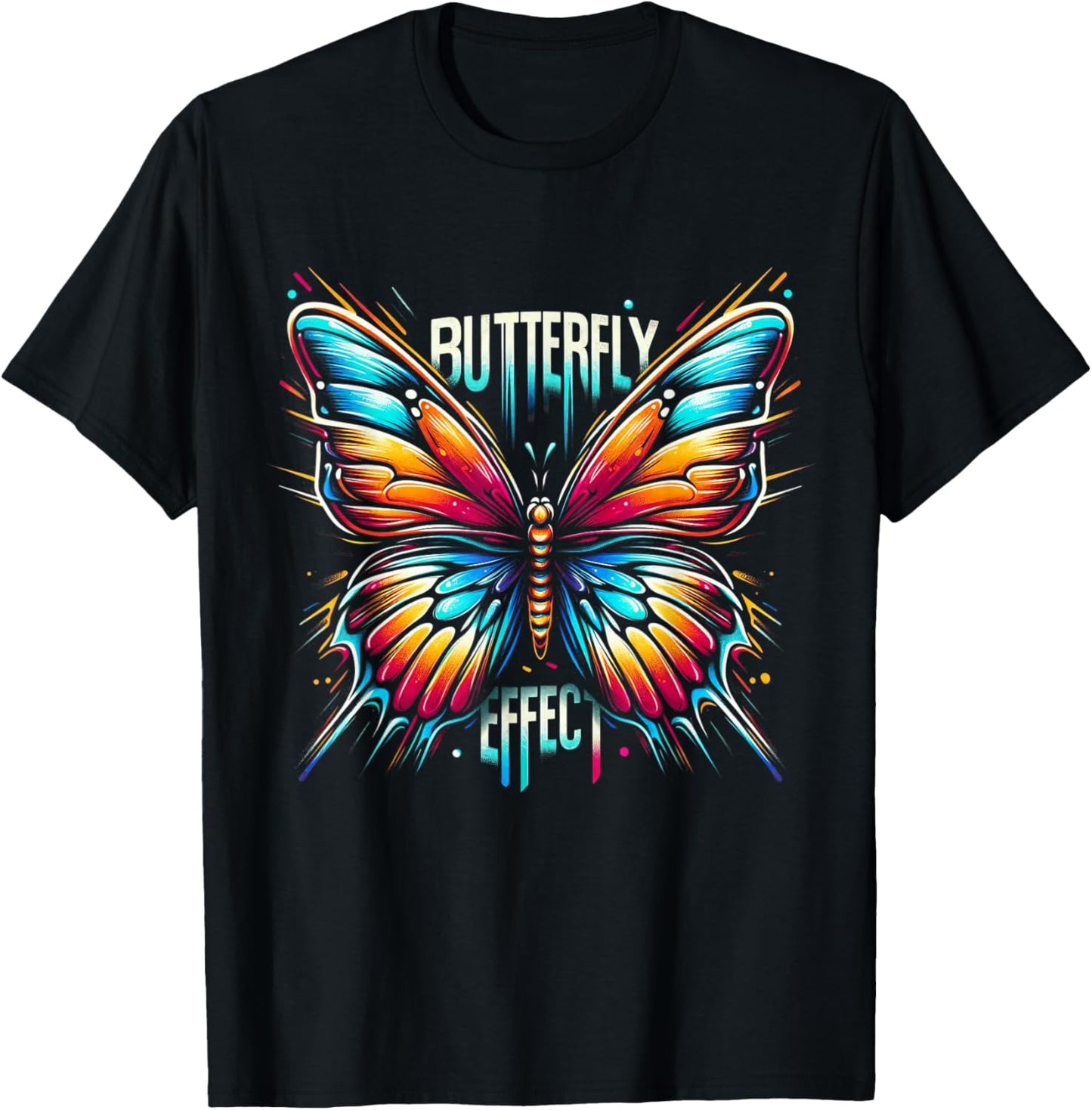 Butterfly Colorful Graffiti Artwork - Nature Meets Street T-Shirt - T-Shirt | Black