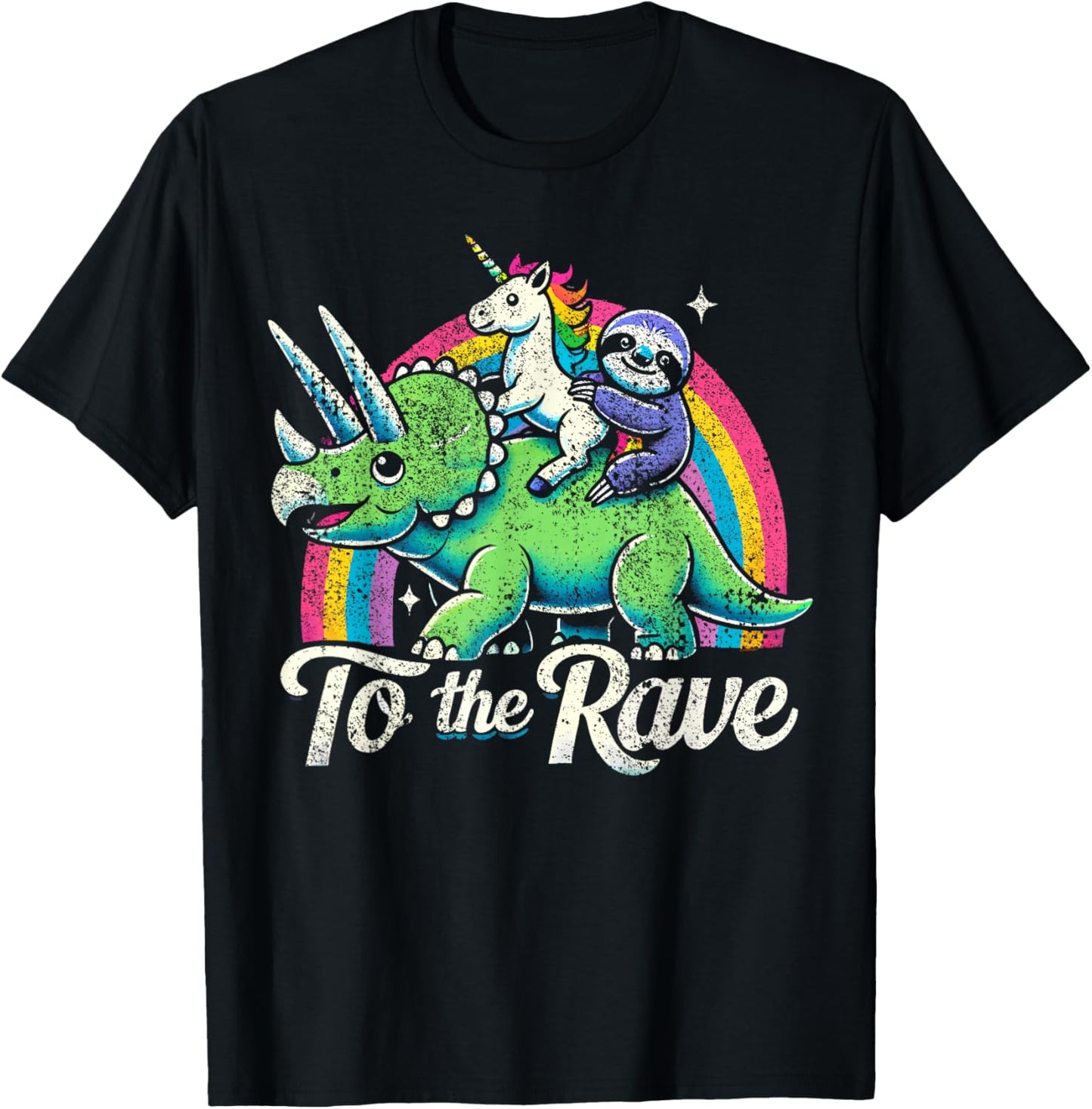 Techno Party Unicorn Sloth Dinosaur Rave Music T-Shirt - T-Shirt | Black