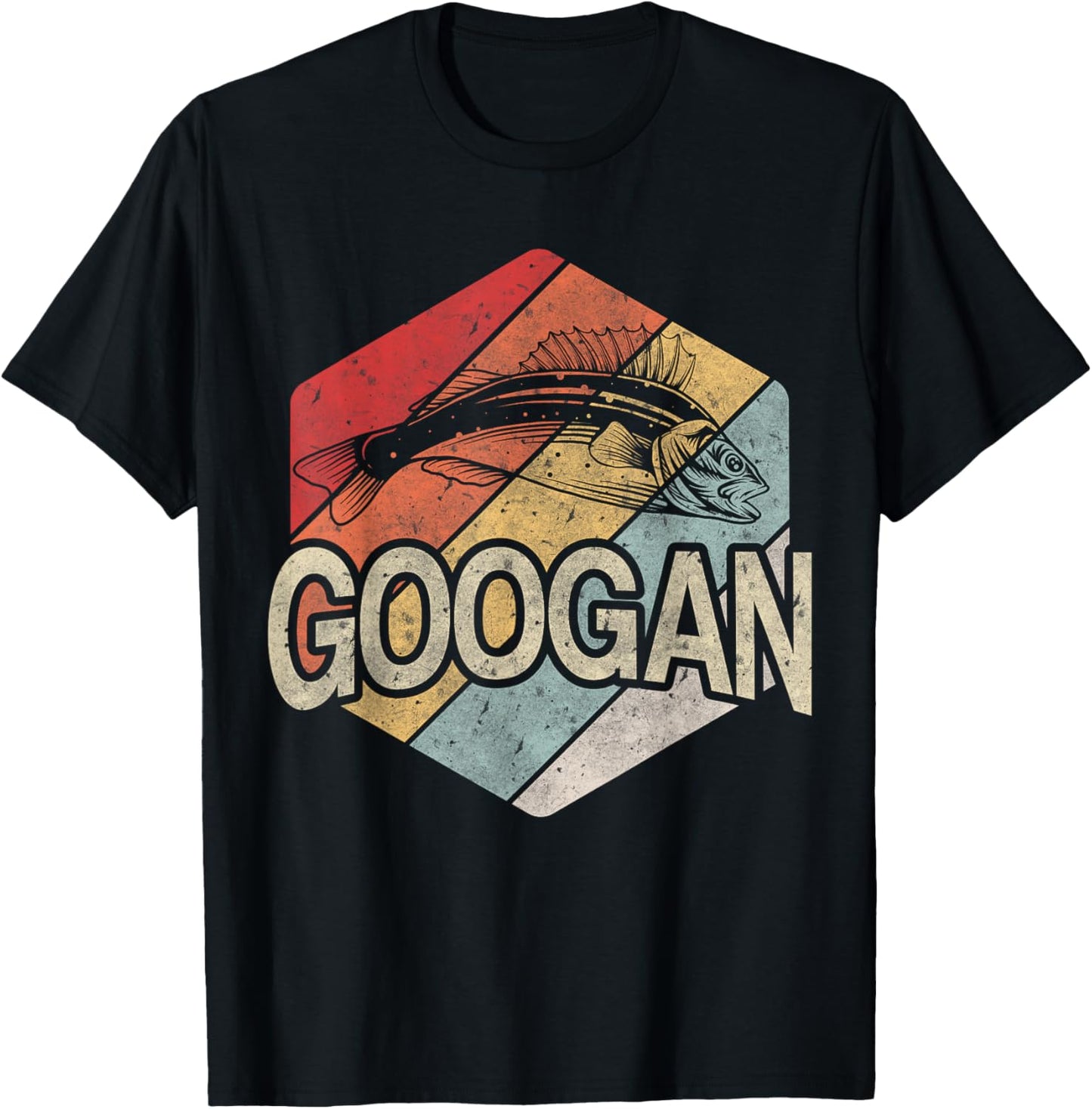 Retro Googan Fish Fishing Vintage Sunset Funny Fisherman Fan T-Shirt - T-Shirt | Black