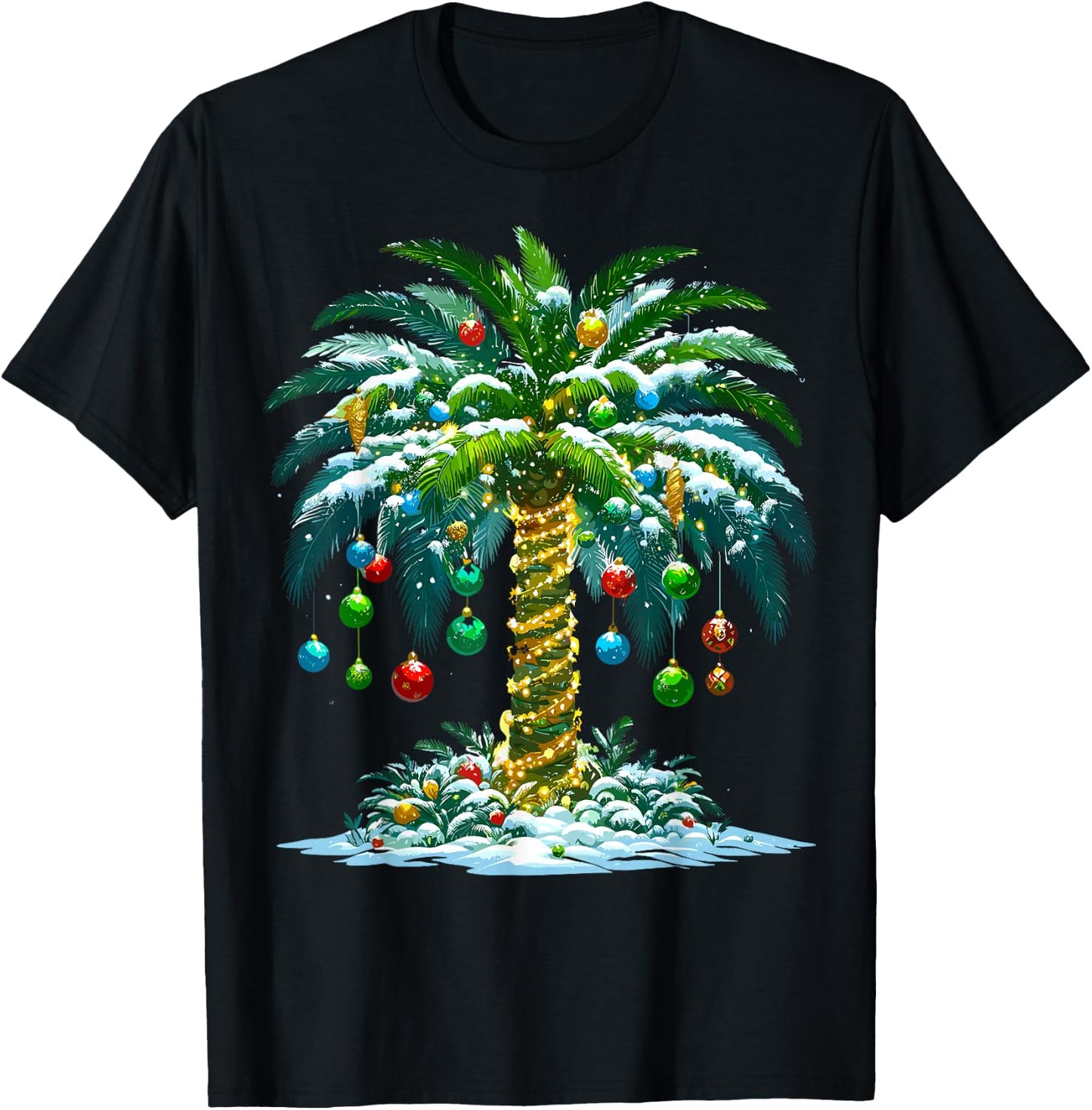 Christmas Palm Tree Hawaiian Tropical Xmas T-Shirt - T-Shirt | Black