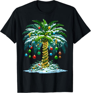 Christmas Palm Tree Hawaiian Tropical Xmas T-Shirt - T-Shirt | Black