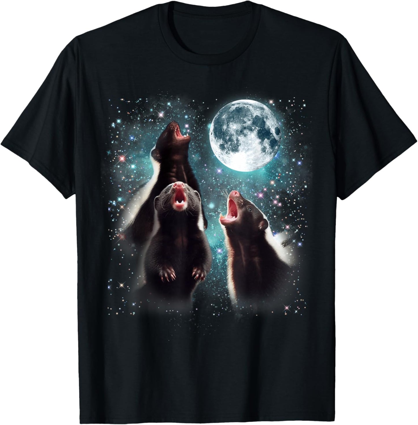 3 Skunk Moon Howling Skunk Head Funny , Women, Kid T-Shirt - T-Shirt | Black