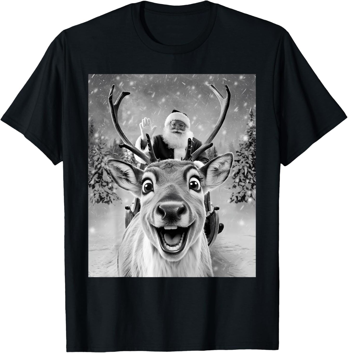Funny Reindeer Selfie Santa Christmas Gifts Men Women Kid T-Shirt - T-Shirt | Black