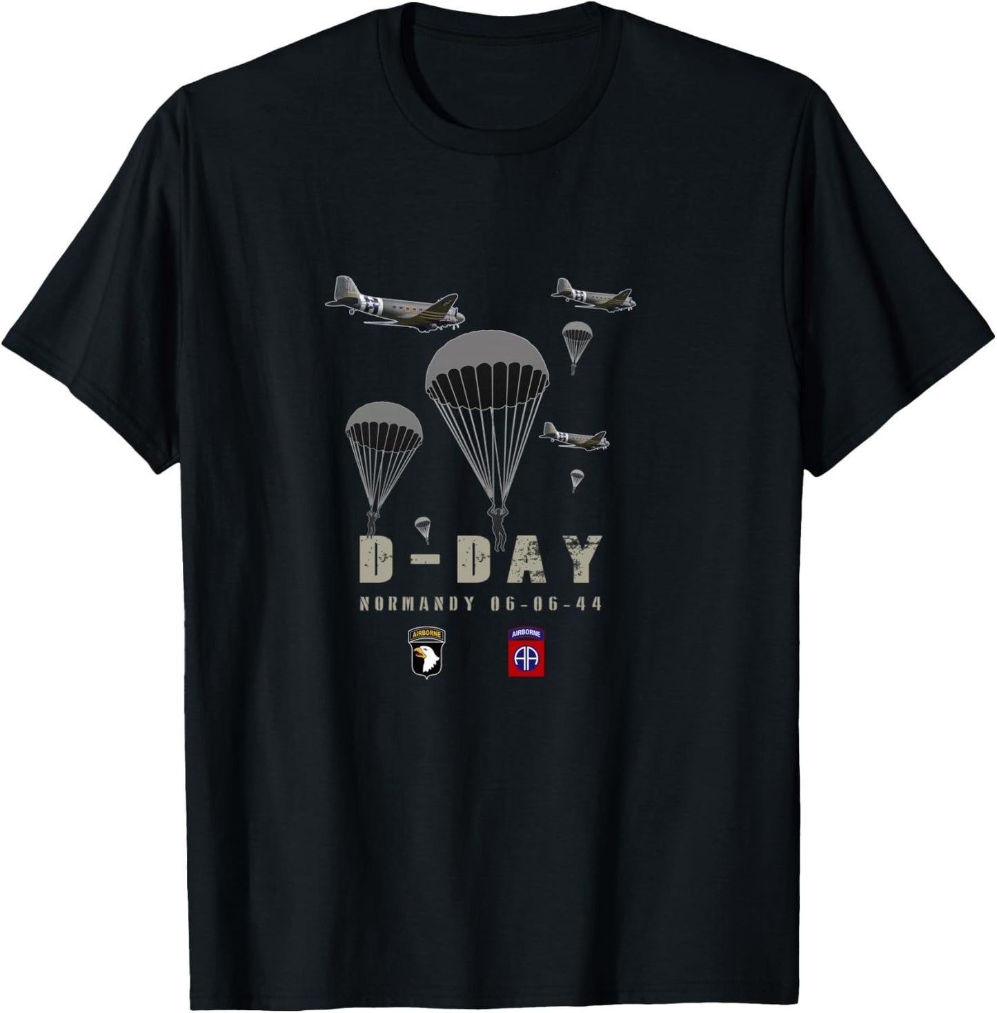 USA Paratroopers D-Day WWII Normandy 82nd 101nd Airborne T-Shirt - T-Shirt | Black