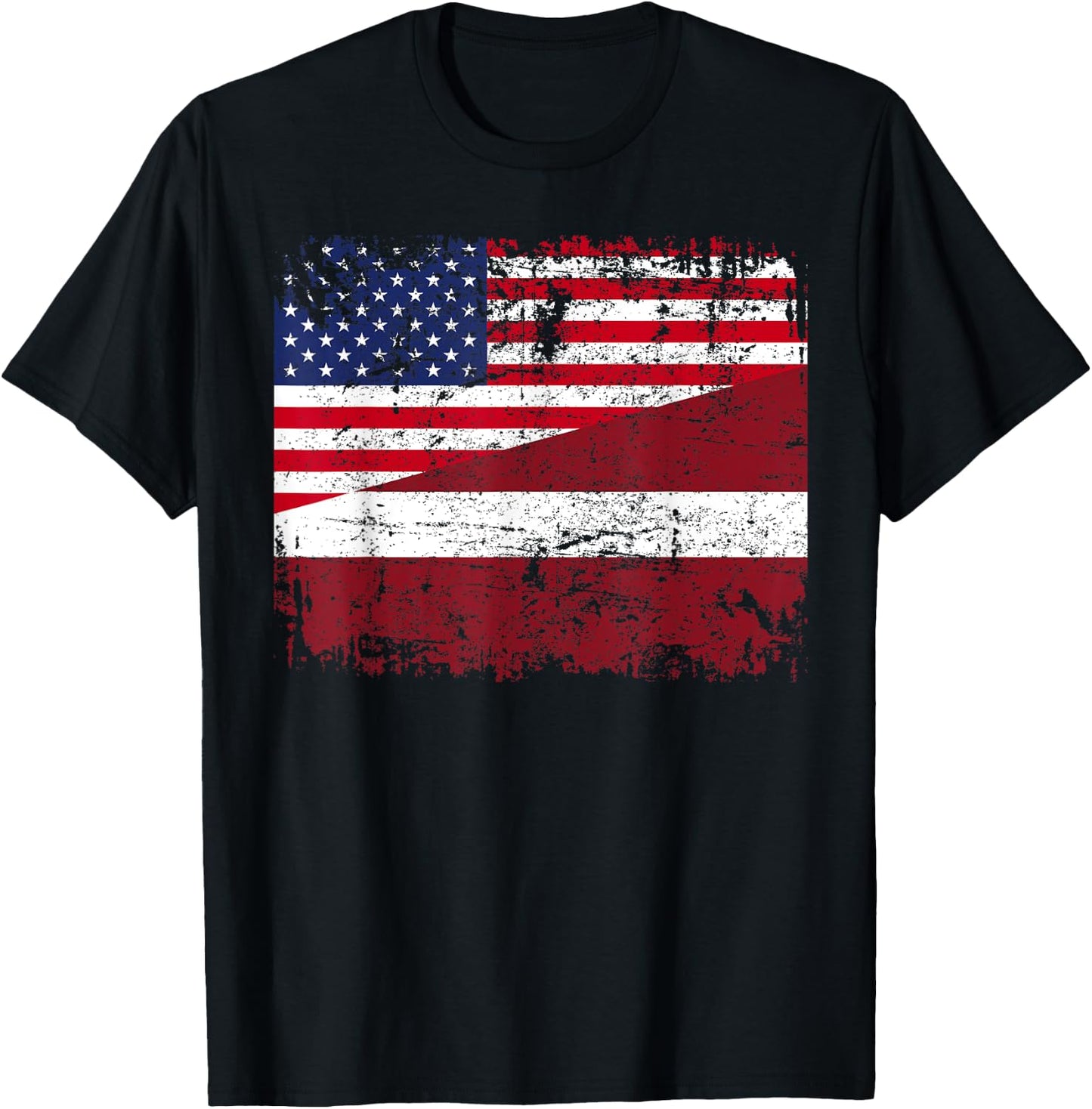 LATVIAN ROOTS | Half American Flag | USA LATVIA FLAG T-Shirt - T-Shirt | Black