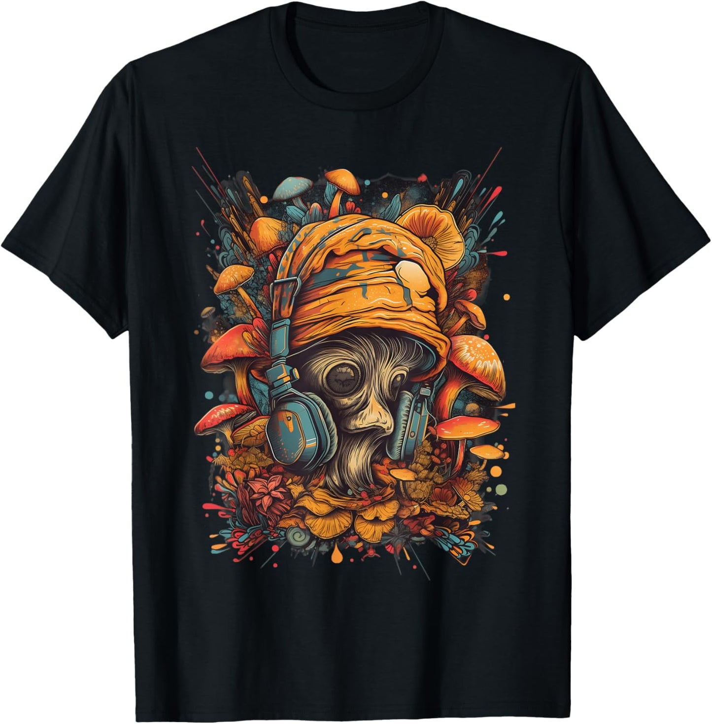 Mushroom Rave Colourful Abstract Goa Trance Music T-Shirt - T-Shirt | Black