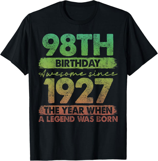 98 Year Old Gifts Vintage 1927 Limited Edition 98th Birthday T-Shirt - T-Shirt | Black