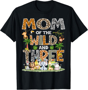 Mom Of The Wild Three 3Rd Birthday Tribal Safari Jungle T-Shirt - T-Shirt | Black