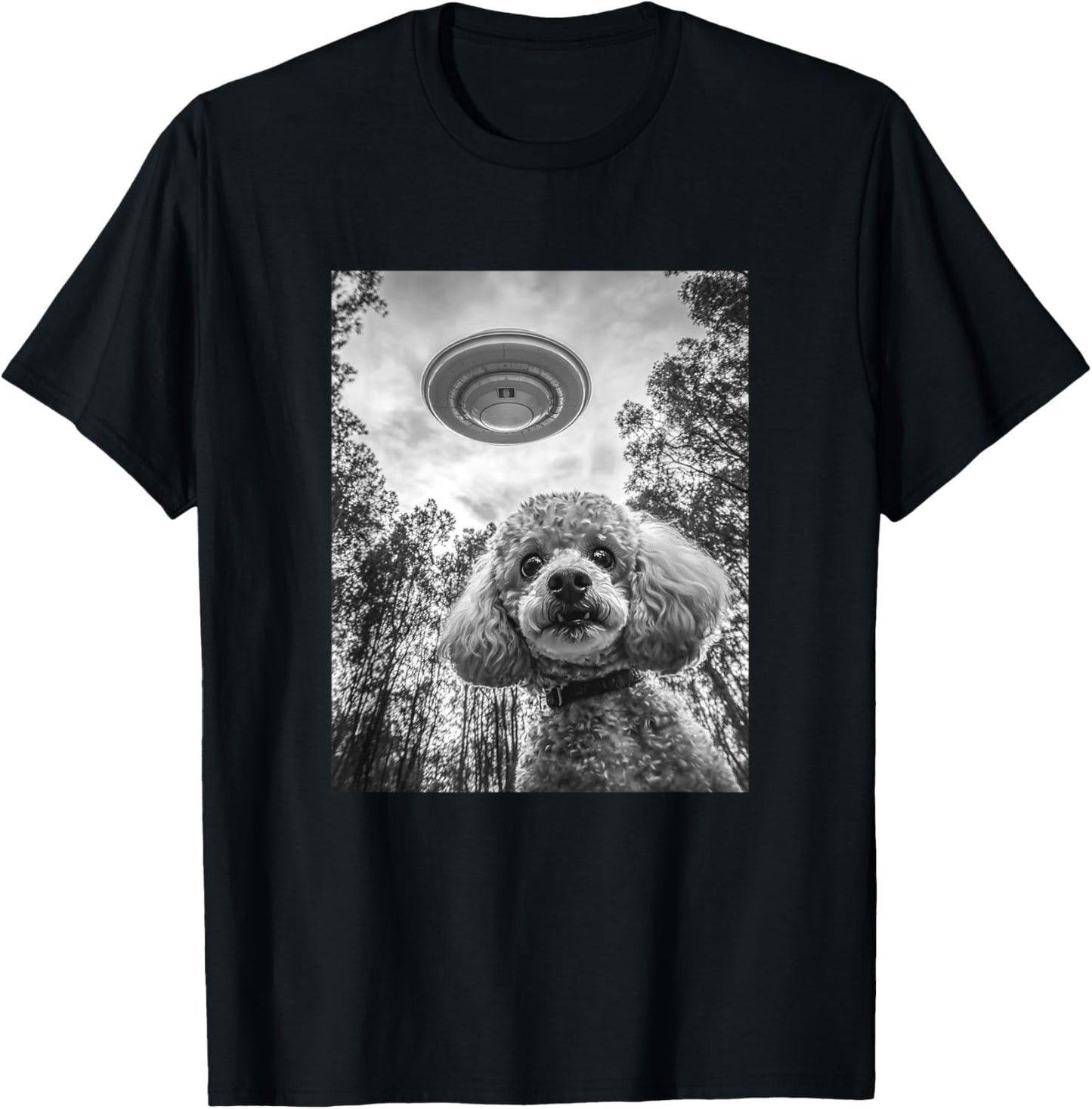 Poodle Selfie With Alien UFO T-Shirt - T-Shirt | Black