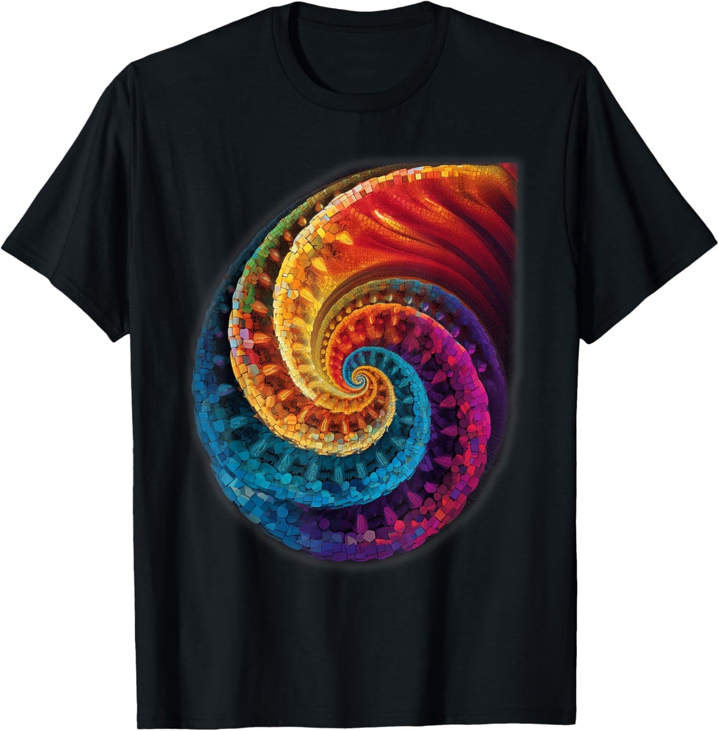 Colorful Fibonacci Spiral Psychedelic Colors Abstract Math T-Shirt - T-Shirt | Black