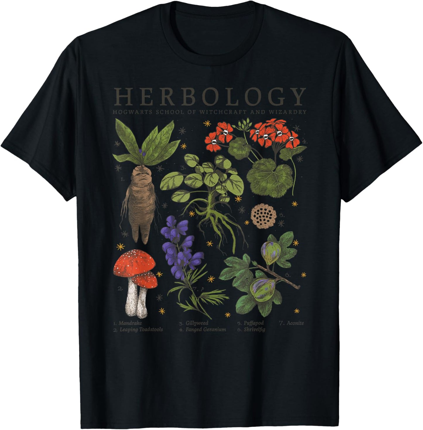 Harry Potter Herbology Plants Vintage Textbook Poster T-Shirt - T-Shirt | Black