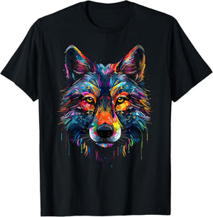 Wolf Face Colorful Majestic Wild Wolves Art Black T-Shirt - T-Shirt | Black