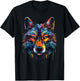 Wolf Face Colorful Majestic Wild Wolves Art Black T-Shirt - T-Shirt | Black