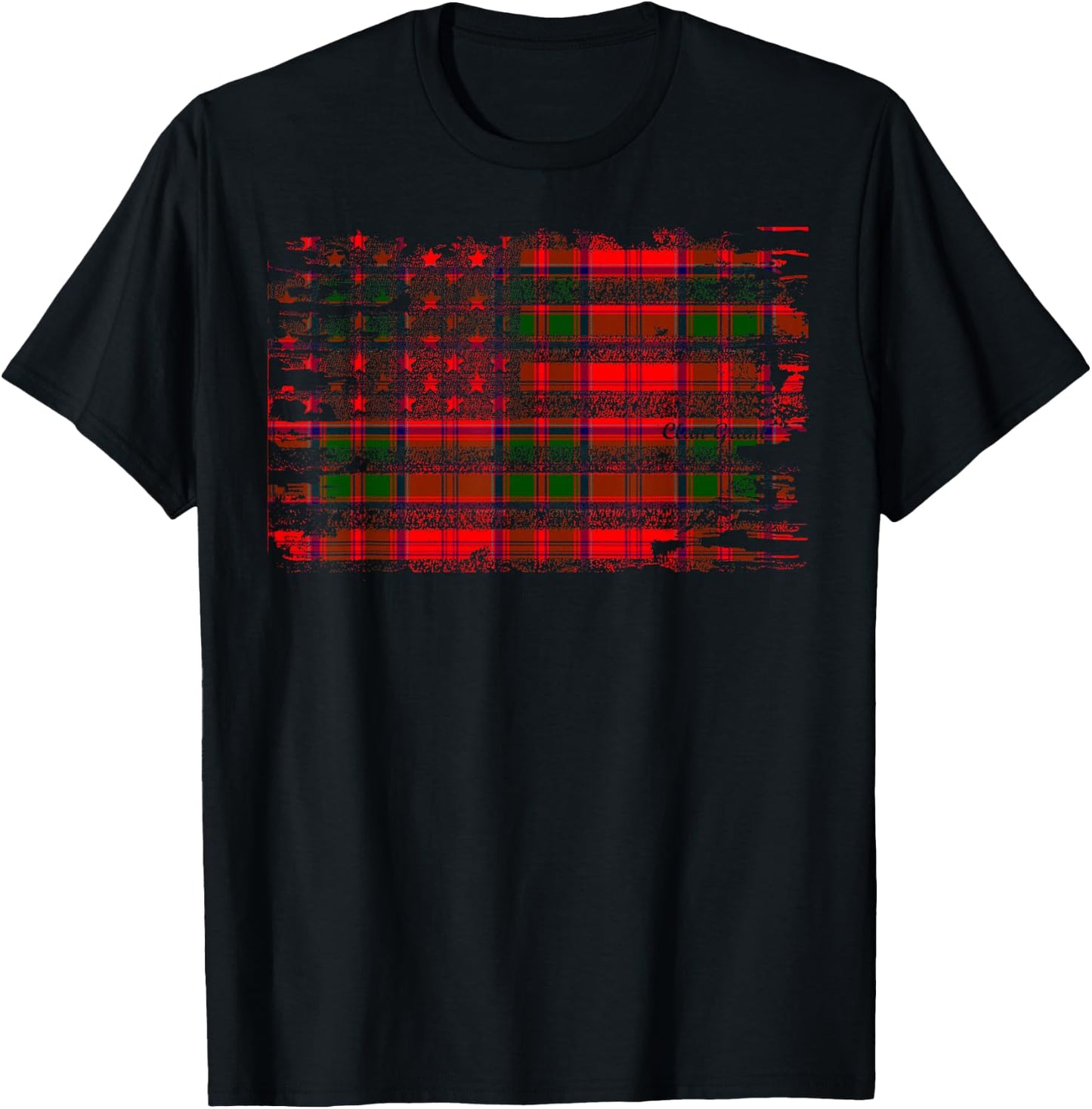 Clan Grant American Flag Scottish Tartan Shirt T-Shirt - T-Shirt | Black