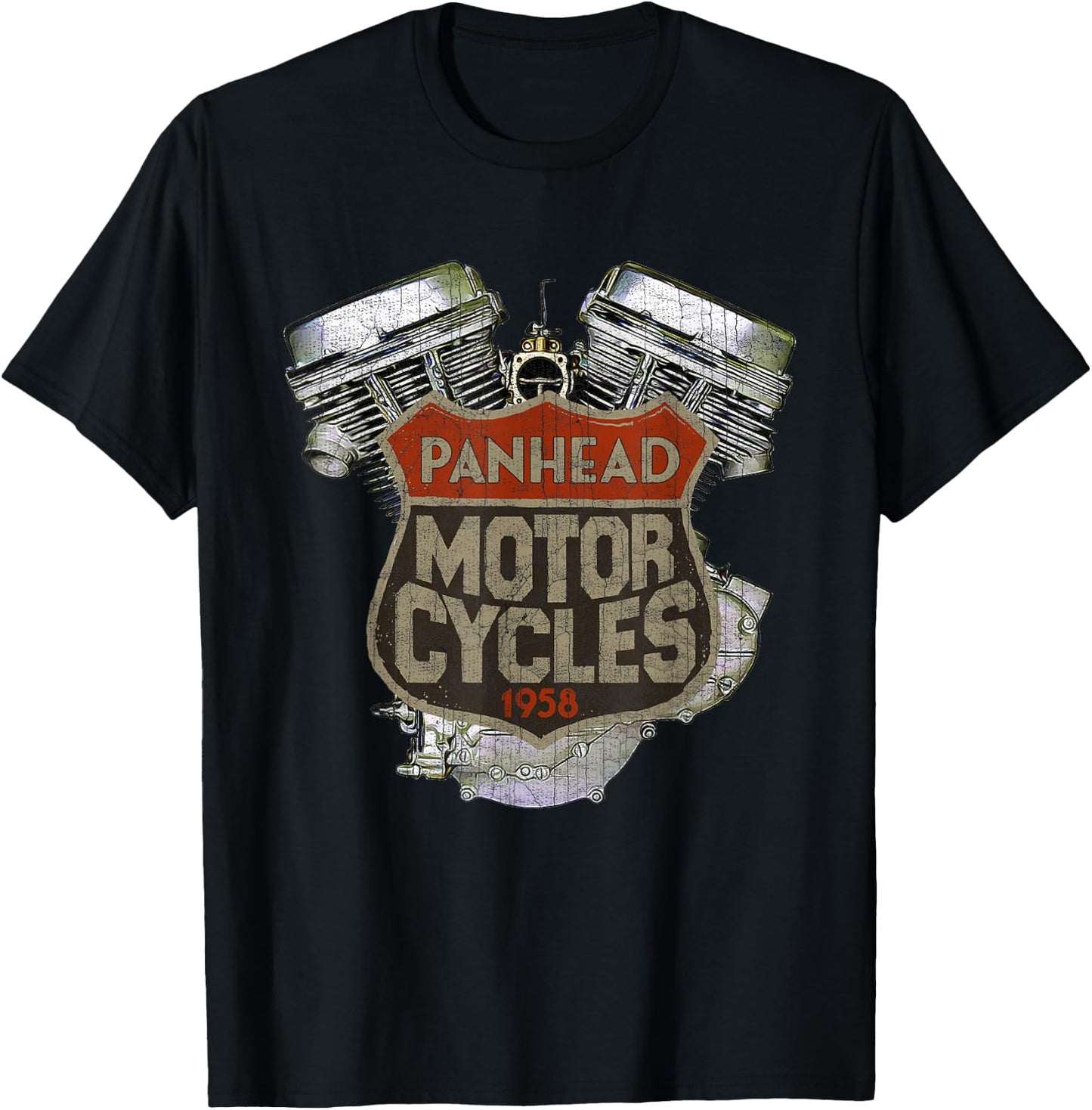 1958 Panhead Motorcycle Vintage Distressed Biker Chopper Rat T-Shirt - T-Shirt | Black