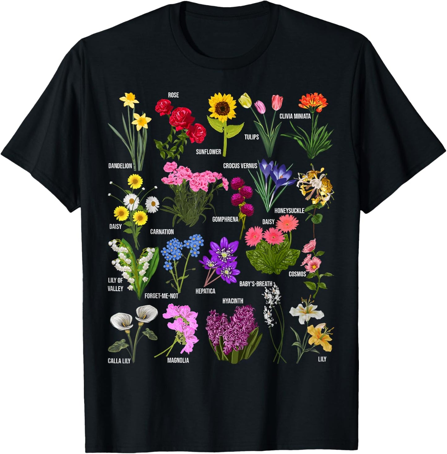 Vintage Flower Botanical Illustration Chart Plant T-Shirt - T-Shirt | Black