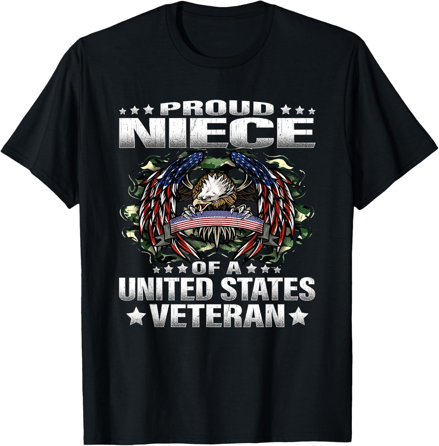 Proud Niece Of A United States Veteran Military Vet's Family T-Shirt - T-Shirt | Black