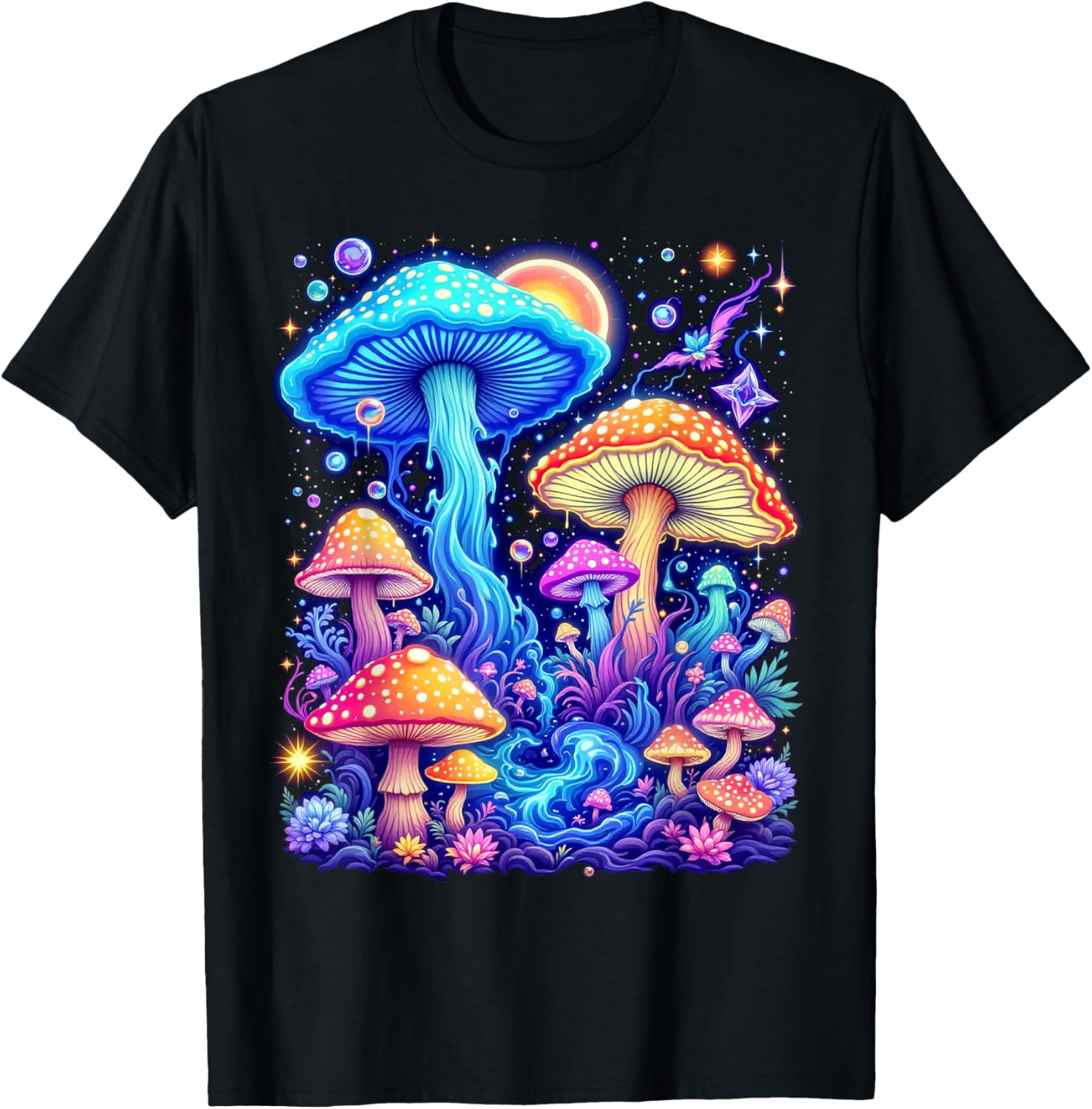 Psychedelic Mushroom , Black, S T-Shirt - T-Shirt | Black
