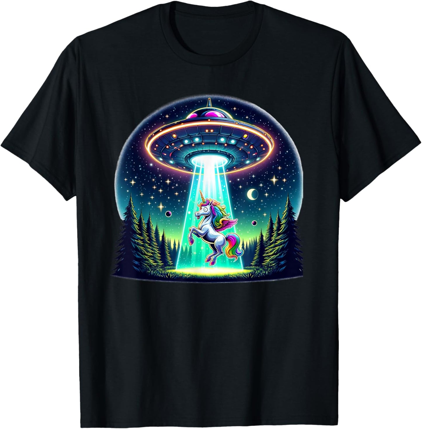 Rainbow Unicorn Abduction Alien Invasion Funny UFO Spaceship T-Shirt - T-Shirt | Black