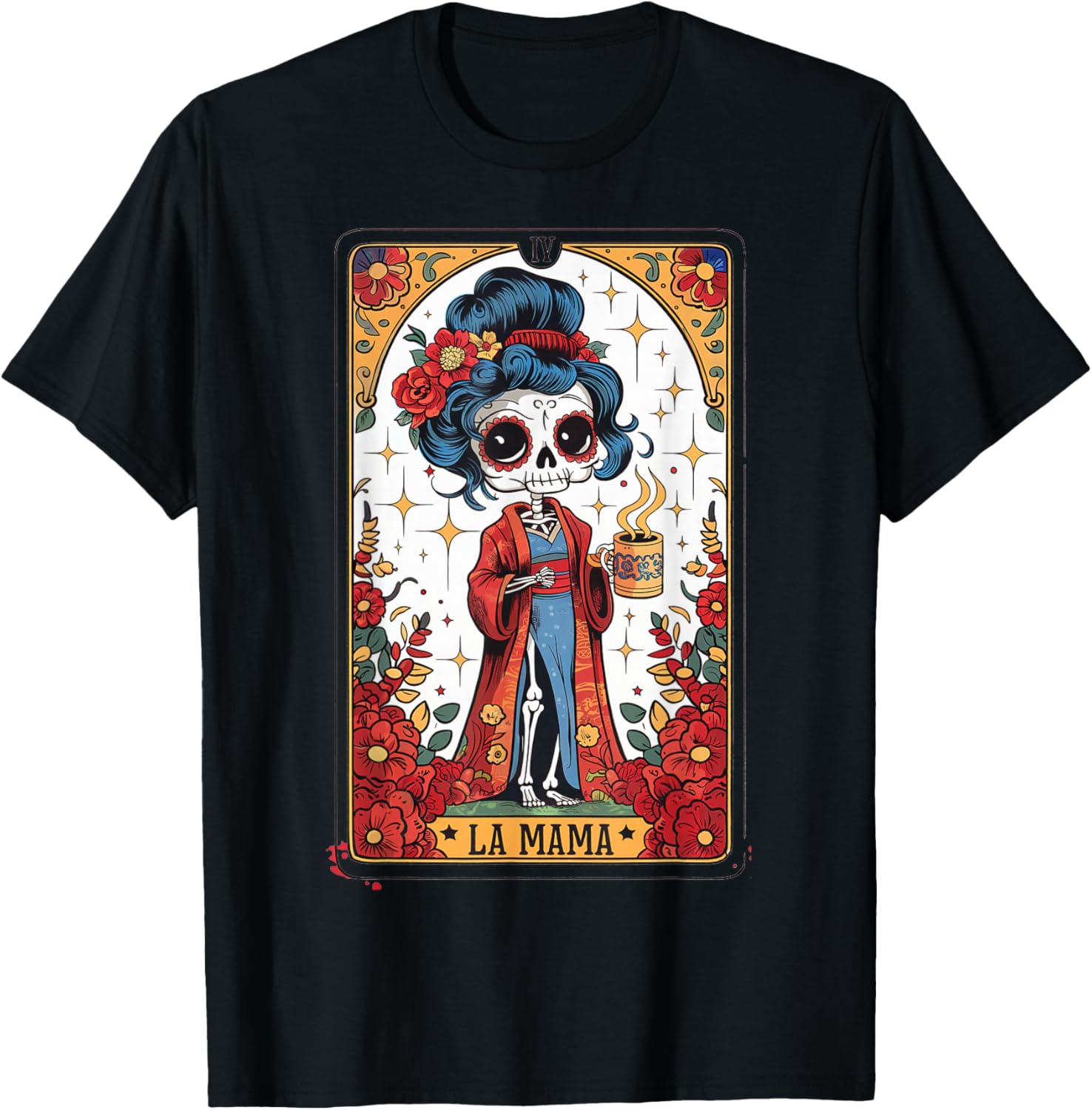 La Mamá Tarot Card Funny Mexican Mom Spanish Skeleton Mama T-Shirt - T-Shirt | Black