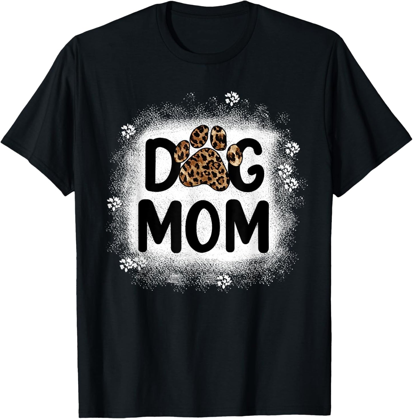 Women Bleached Dog Mom Shirts Dog Mom Paw Leopard T-Shirt - T-Shirt | Black